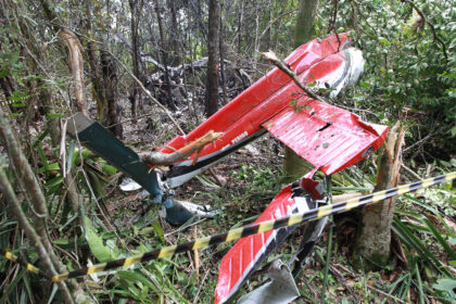 The wreckage of a helicopter