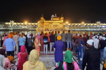 Devotees offer prayer at Golden Temple on the eve of Baisakhi festival