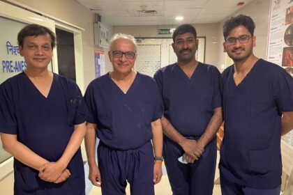 Team of robotic renal transplant surgeon(from Left - right) Dr.Uttam Mete, Dr Rajesh Ahlawat,Dr. Sudeep Bodduluri and Dr Shanky Singh