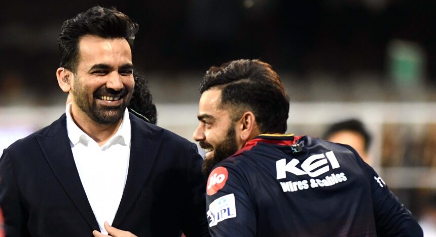 Royal Challengers Bangalore's Virat Kohli with former cricketer Zaheer Khan