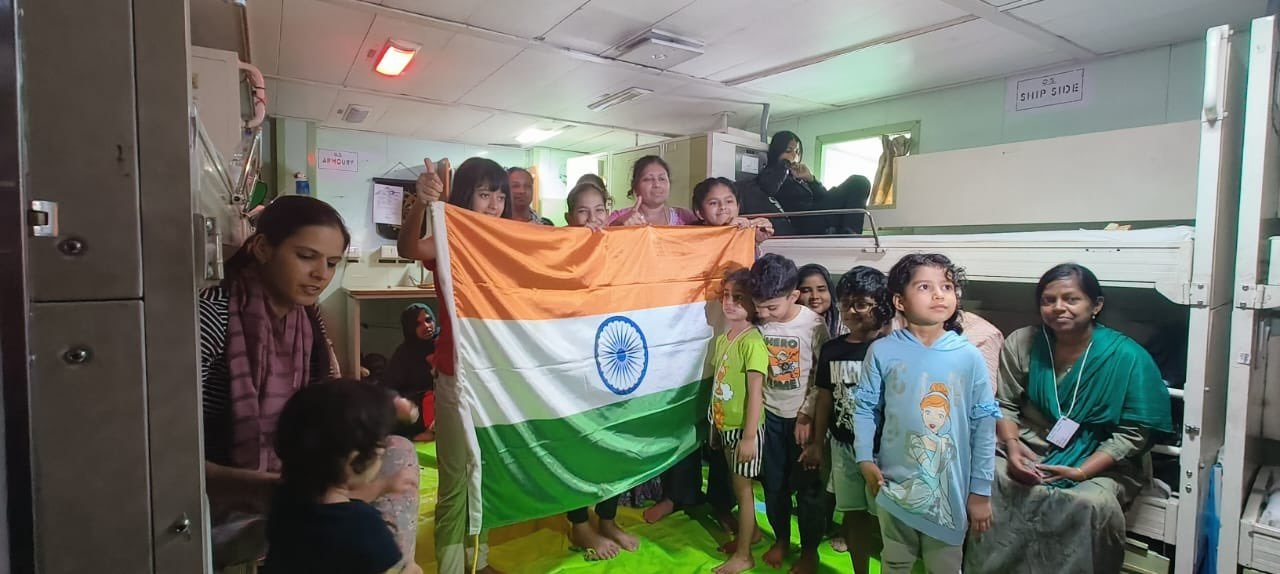 First batch of stranded 278 Indians onboard INS Sumedha departs Port Sudan for Jeddah under 'Operation Kaveri',in Port Sudan on Tuesday, April 25, 2023