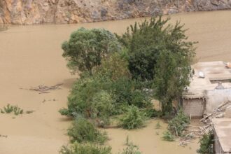 A building demolished by the flood in Afghanistan