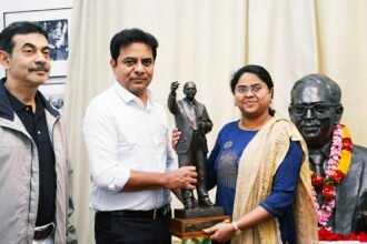 KTR presents replica of Ambedkar statue