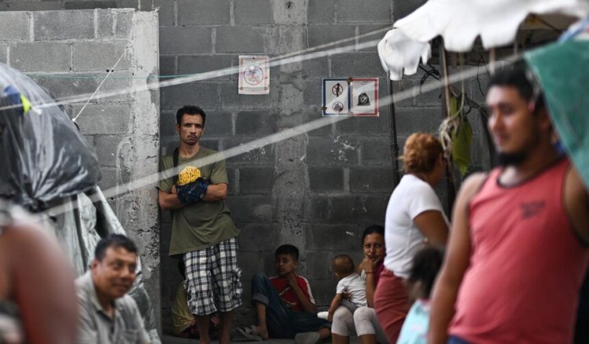 Migrants at a migrant camp in Reynos