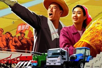 One of the posters encouraging North Korean people