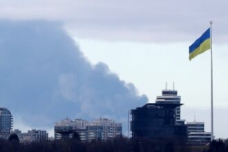 Smoke rising in the sky in Kiev