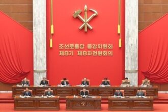 A plenary session of the 8th Central Committee of the Workers' Party of Korea being held at the committee's headquarters in Pyongyang
