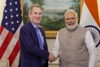 Amazon CEO Andy Jassy and Indian PM Narendra Modi