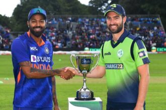 India and Ireland captains with the trophy