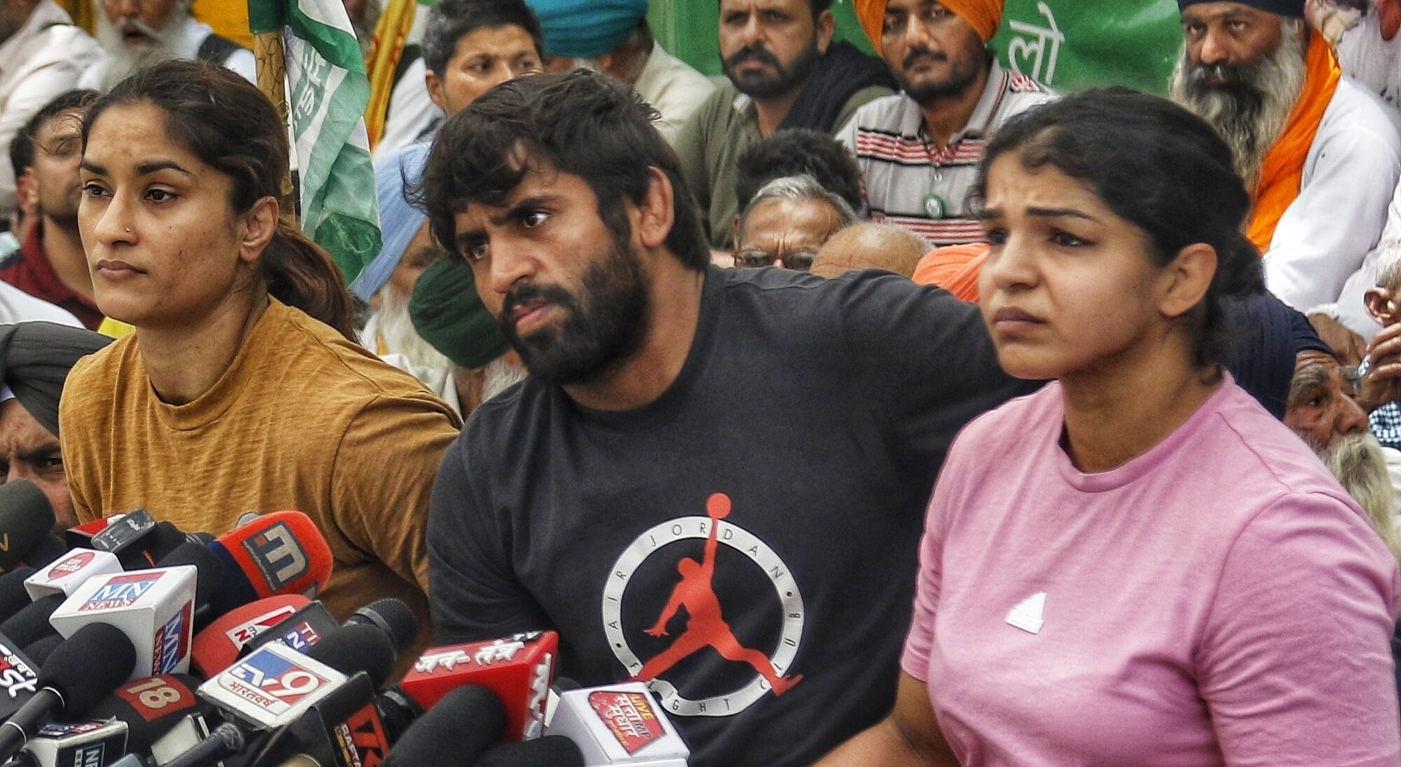 Wrestlers Bajrang Punia, Vinesh Phogat and Sakshi Malik