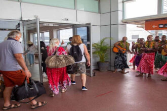 Passengers are welcomed at the Nadi International Airport