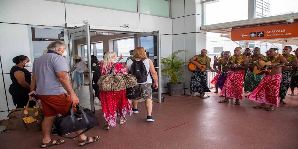 Passengers are welcomed at the Nadi International Airport