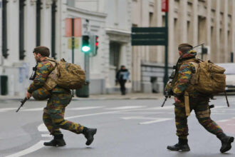 Belgian soldiers patrol in Brussels