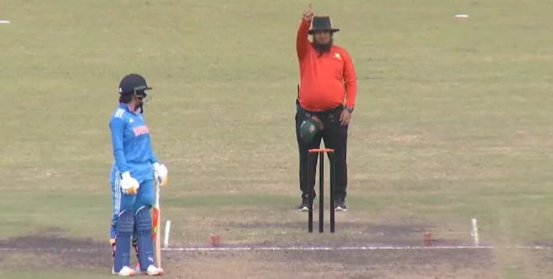 A screengrab of the incident in which India women's team captain Harmanpreet Kaur was given out during the third and final ODI against Bangladesh in Dhaka