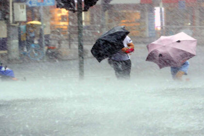 heavy rain on Xinsong Road in Shanghai