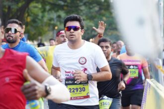 Tejaswi Surya while running TCS World 10K run